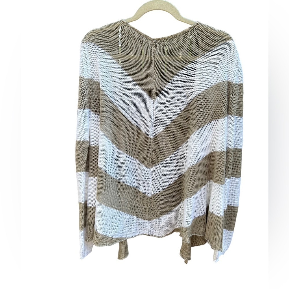360 SWEATER BEIGE STRIPED LINEN BLEND CARDIGAN - Picture 2 of 4